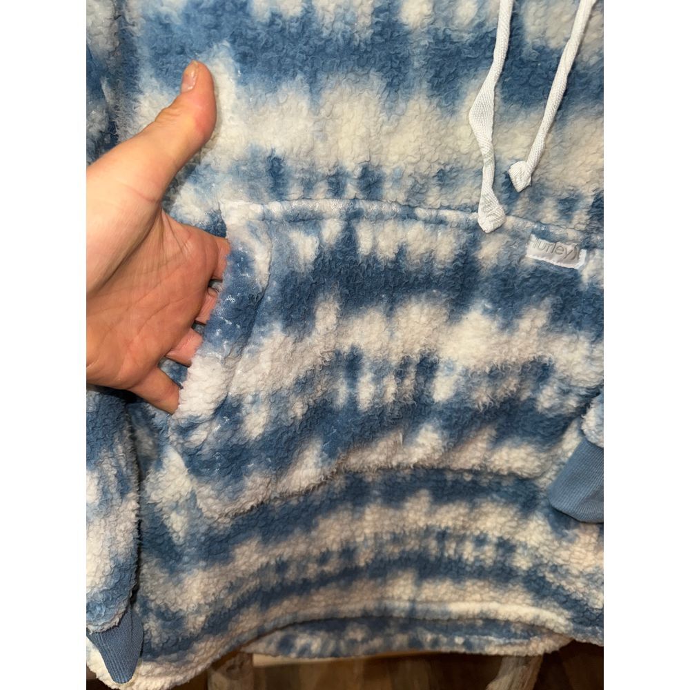 Hurley Sherpa Hoodie Pullover Sweatshirt Denim Blue White Tie Dye Size Small - Picture 3 of 7